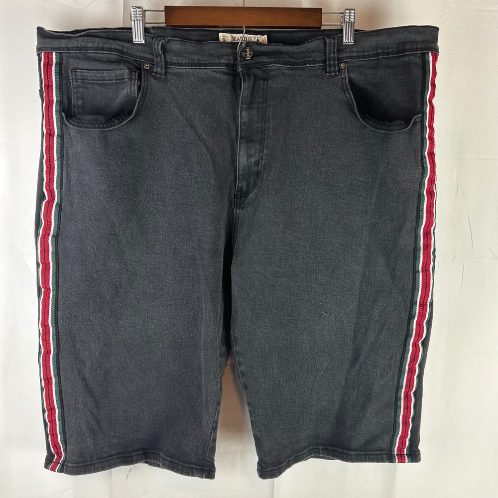 Akademiks Jeanius Denim Shorts Mens 48 Black Side Stripe Relaxed Fit